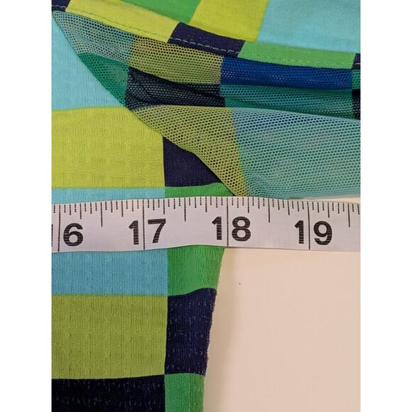 IBKUL Shirt Womens Sm Blue Green Check Long Sleeve 1/4 Zip Golf Mesh Pickleball - Picture 6 of 7